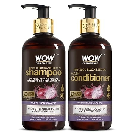 Wow Skin Science Onion Oil Shampoo & Conditioner - 600 ML, Kit With Red Onion Seed Oil Extract, Black Seed Oil & Pro-Vitamin B5 (Shampoo + Conditioner) 1