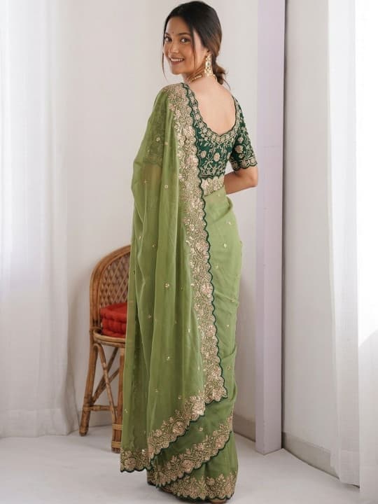 Embellished Embroidered Pure Georgette Heavy Work Saree 3
