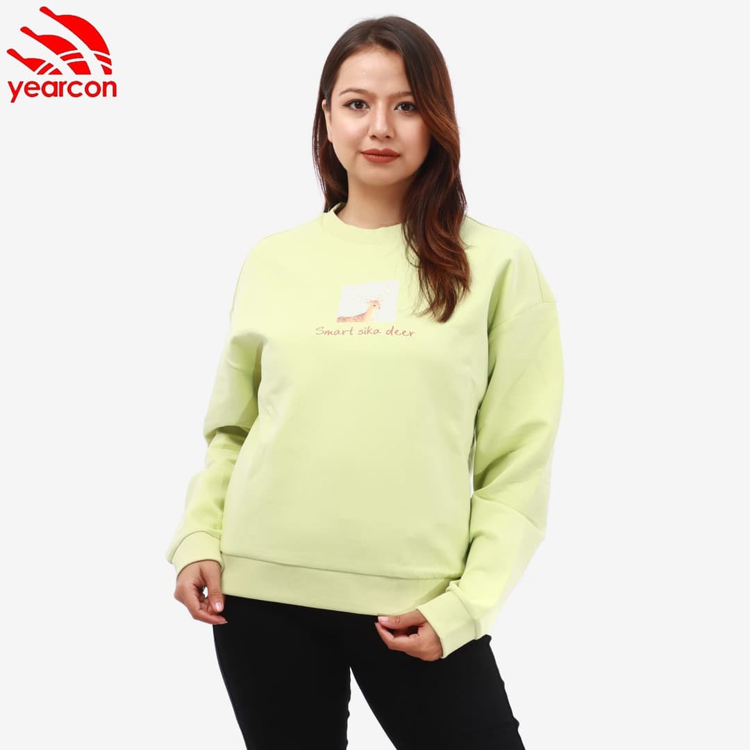 Yearcon Green Cotton Round Neck Full Sleeves Sweatshirt For Women 4