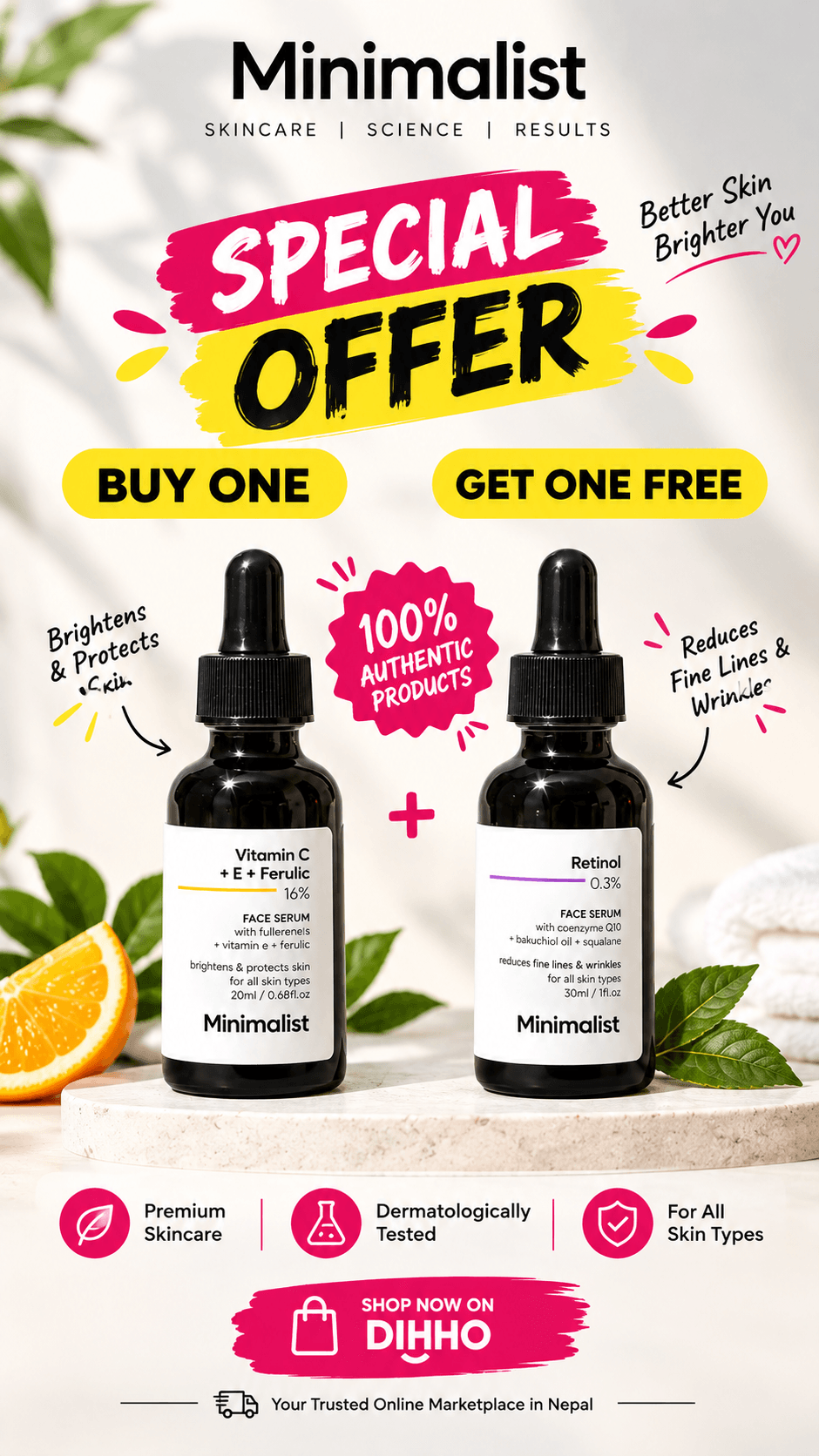 Minimalist Vitamin C + E + Ferulic 16% & Retinol 0.3% Face Serum โ Buy 1 Get 1 Free 2