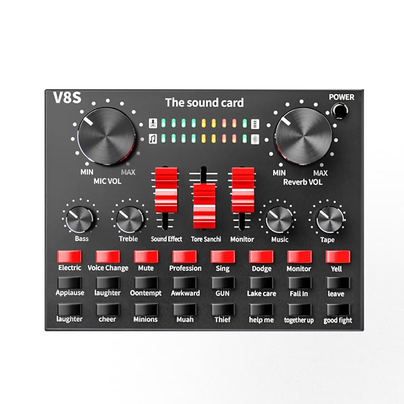 V8s Multifunctional Live Sound Card USB Audio Interface Mixer for Recording Songs Podcast