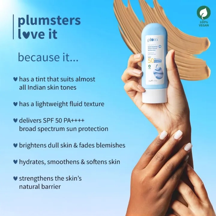 Plum Rice Water & 3% Niacinamide Sheer Tinted Sunscreen with SPF 50 PA++++ (50g) 2