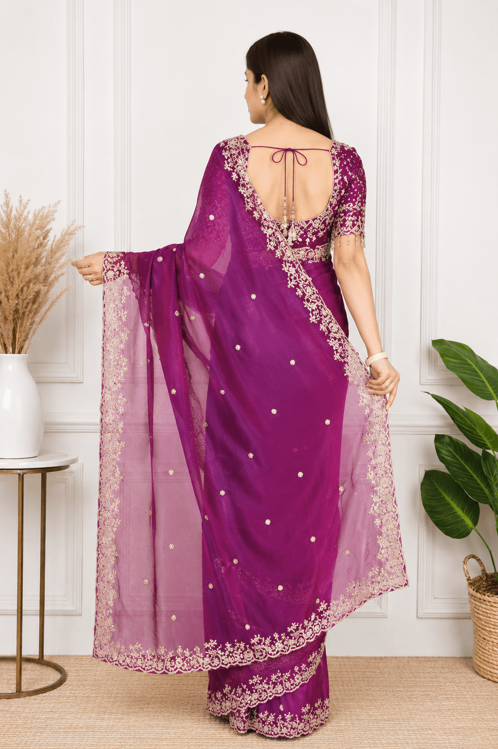 Embroidered Bollywood Chiffon Saree Purples 1