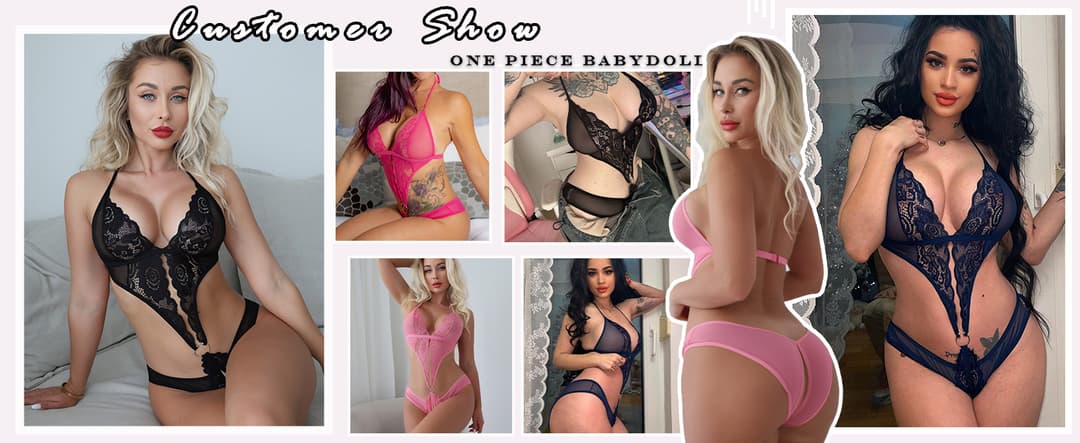 Women Deep V Lingerie Lace Teddy One Piece Babydoll Mini Bodysuit Free Size Red Color 7