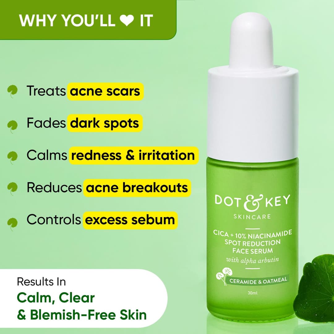 Dot & Key 10% Niacinamide + Cica Serum | Reduces Acne & Dark Spots | Niacinamide Serum | Controls Excess Oil, Quick Absorbing, & Lightweight | For Oily, Acne Prone & Sensitive Skin | 30ml 1