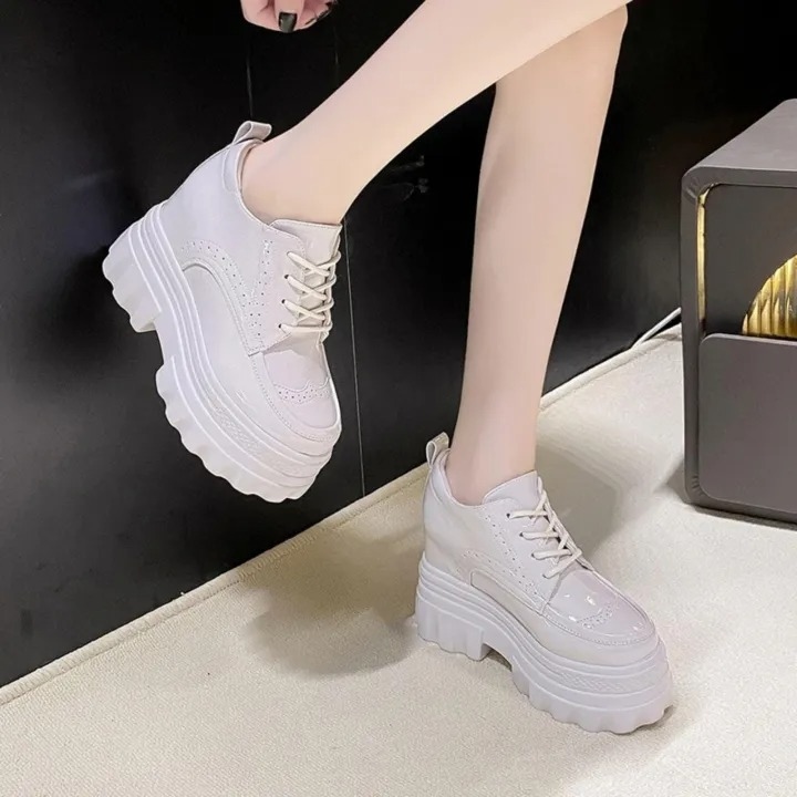 10.5CM Luxurious High Platform Women Sneakers Autumn Thick Sole Casual Walking Chunky Leather Shoes 1