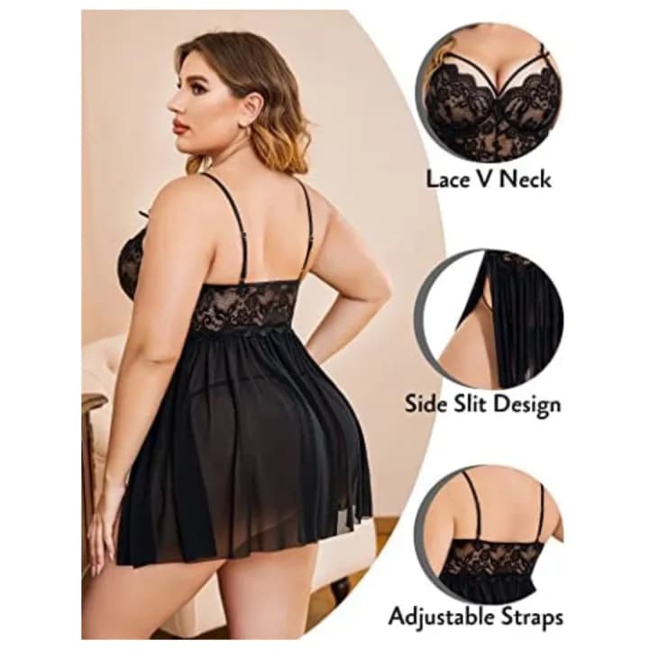 Women Sexy Nightwear Lingerie Babydoll NightDress With G String Panty Free Size Black Color 1