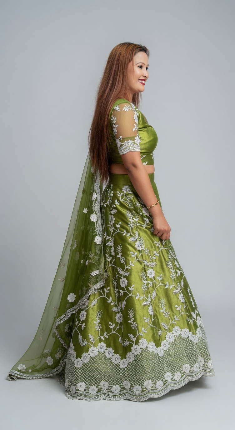Green Embroidered Lehenga Choli with Dupatta for Women | Party Wear Lehenga Set | Festive & Wedding Lehenga 6