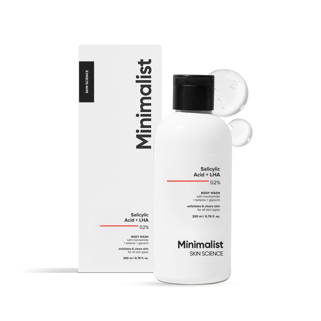 Minimalist 2% Salicylic Acid + LHA Body Wash | Gentle Exfoliating Bodywash for Body Acne, Un-even, Rough & Bumpy Skin | Sulphate (SLS), Dye, & Fragrance Free | Shower Gel for Women & Men | 200 ml 1