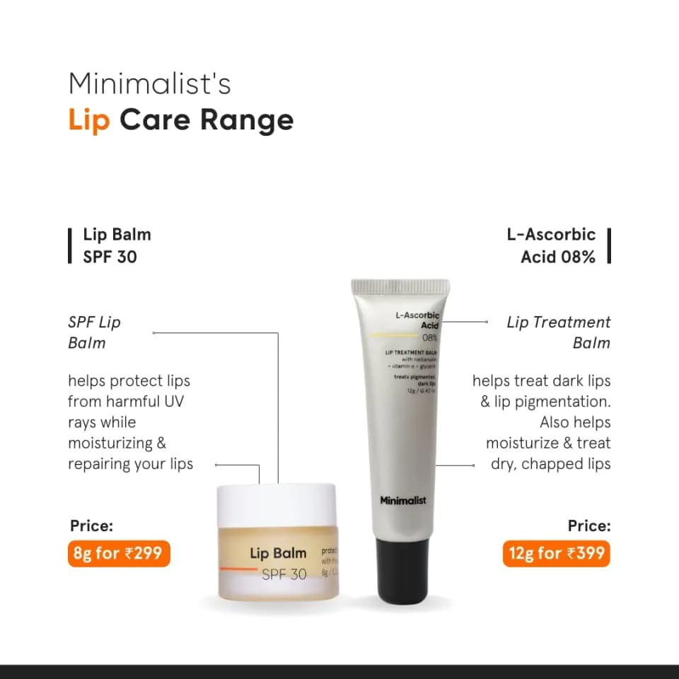 Minimalist 8% L-Ascorbic Acid Lip Treatment Balm with Vitamin E, Radianskin & Glycerine for Pigmented & Dark Lips 12gm 2
