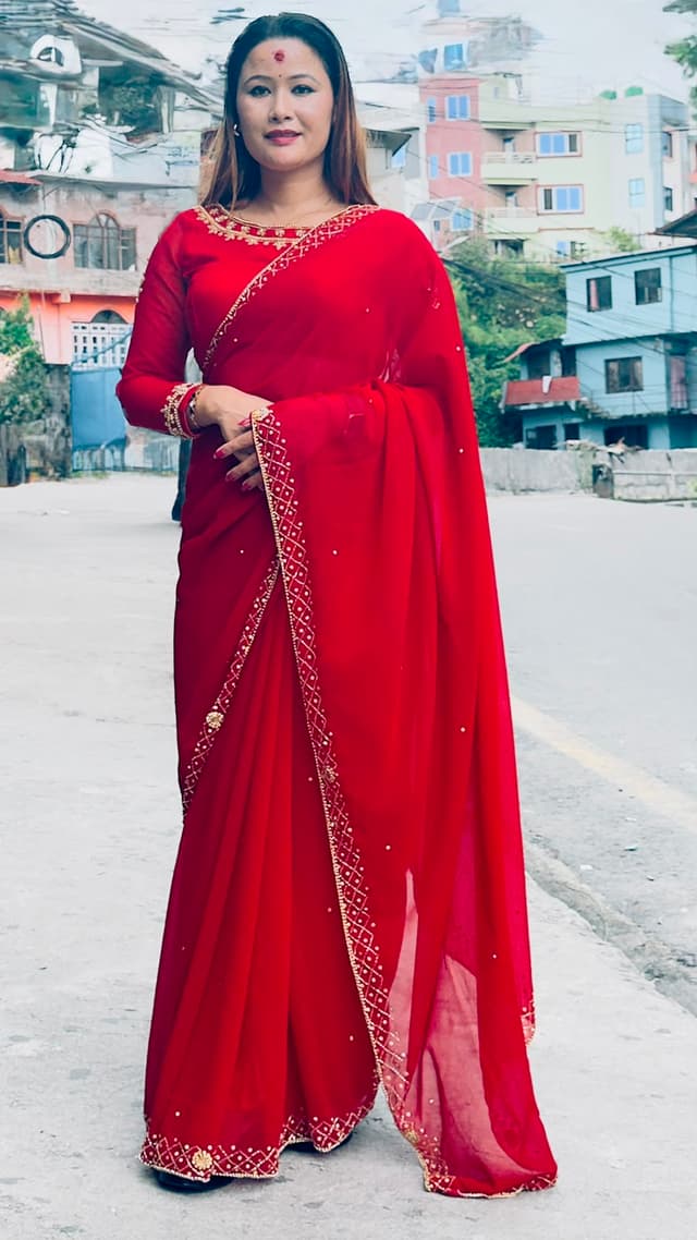 Menuka Collection Teez special Red Saree with Blouse