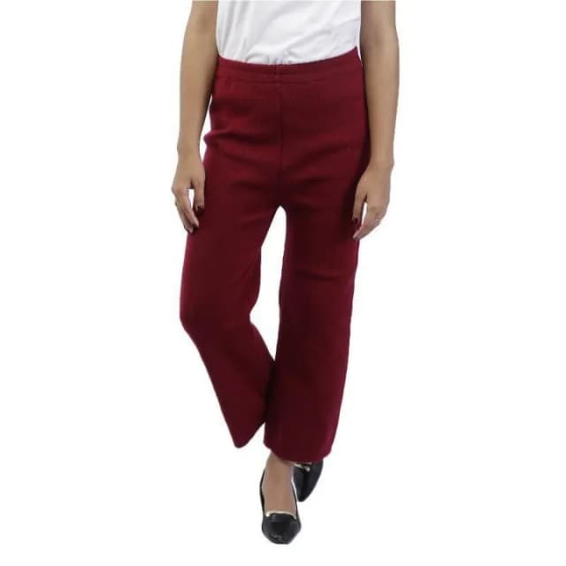 Women's Maroon Solid Woolen Palazzo Pants High Waist Wide Leg Comfortable Fit Fashionable Trousers