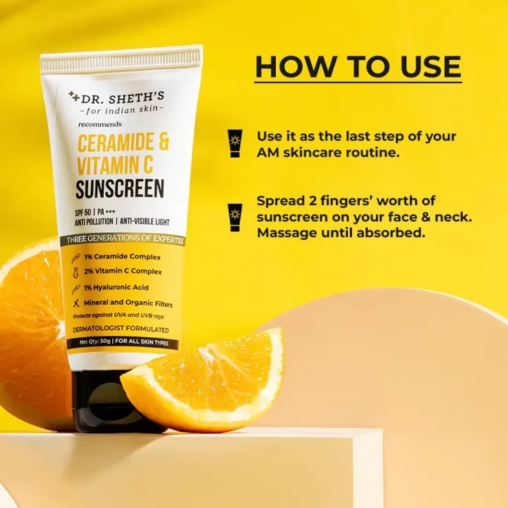 Dr. Sheth's Ceramide & Vitamin C Sunscreen SPF 50 PA +++ - 50 gm 3