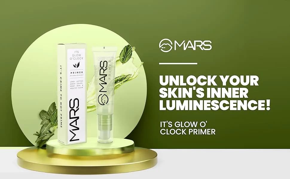 MARS Glow O' Clock Gel Primer for Face Makeup | Enriched with Green Tea Extracts | Dewy Primer | Long Lasting | Power Grip | Ideal for Dry Skin (30ml) 6