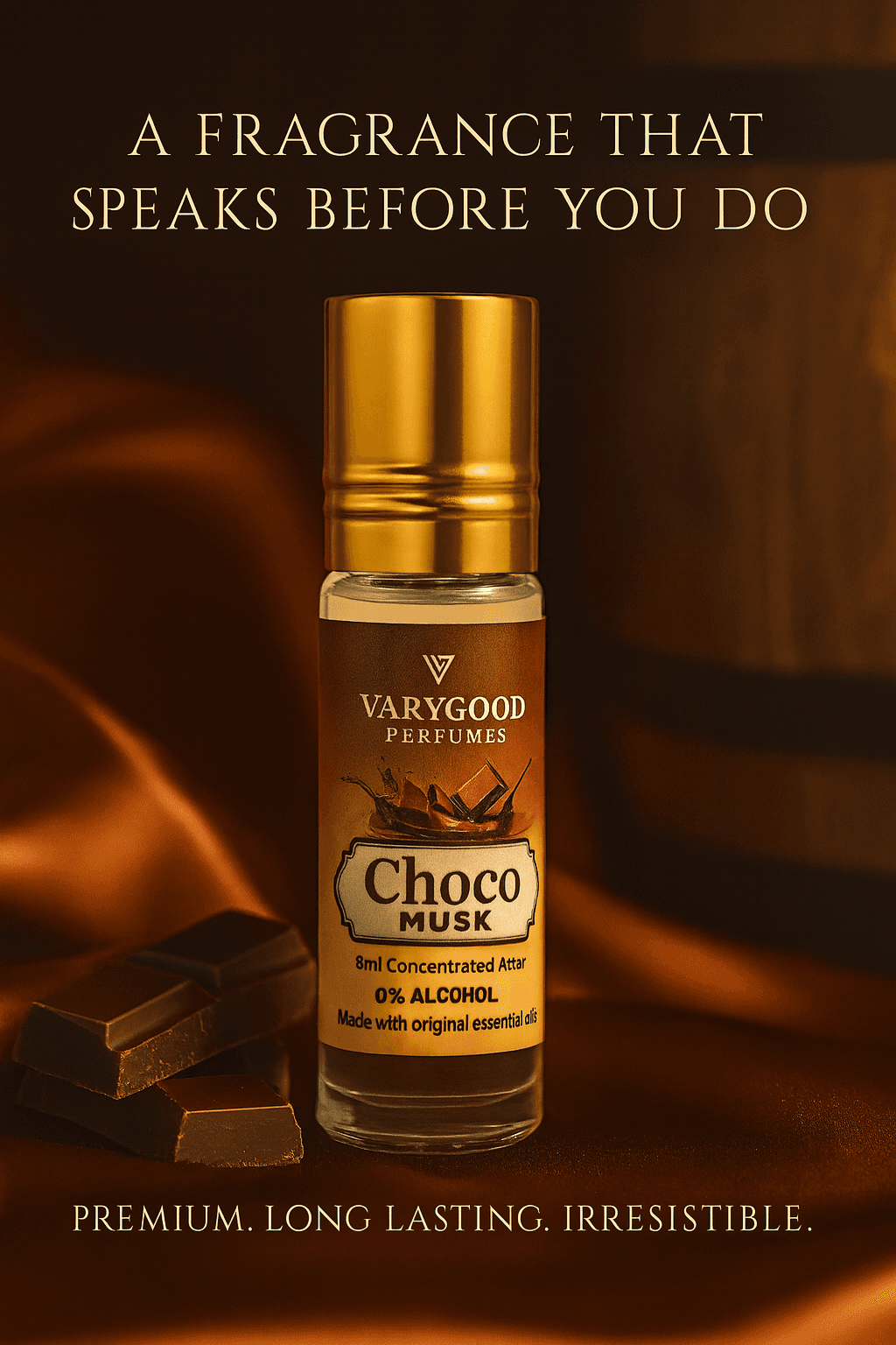 VaryGood Choco Musk Attar Roll-On with a Hint of Bourbon – Decadent, Unique Scent for Men & Women (8ml) 1