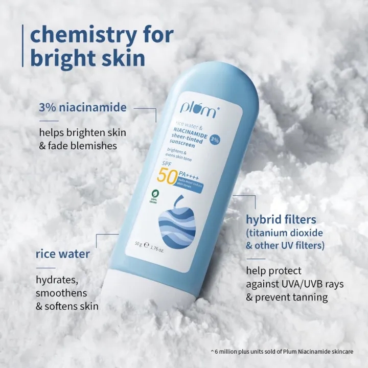 Plum Rice Water & 3% Niacinamide Sheer Tinted Sunscreen with SPF 50 PA++++ (50g) 3