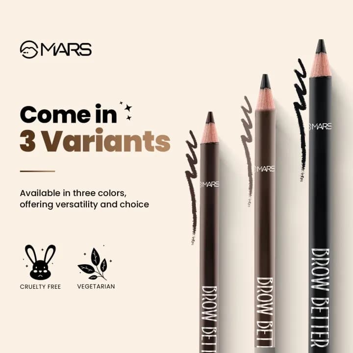 MARS Brow Better Eyebrow Pencil with Spoolie | Long-Lasting & Smudge Proof | Rich Pigmentation | Natural-Looking Results | Easy to Sharpen 1.4 gm 6