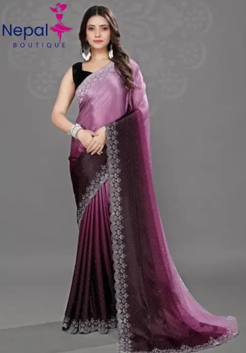 Latest Chinnon Peding saree with beautiful work with blouse Two tone saree | Trendy Party & Festive Wear | Traditional Ethnic Fashion | Buy Online 3