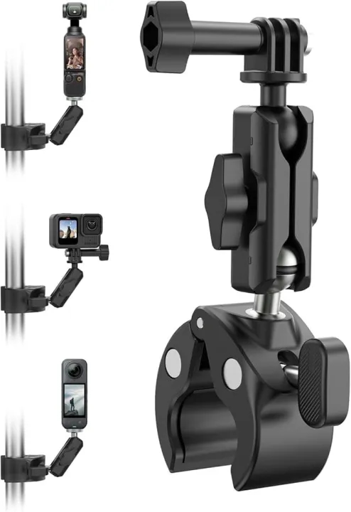 TELESIN Camera Clamp Mount Bike Motorcycle Handlebar Mounts Accessories, Tube Clamp ,Bike Holder,Bike Mount360 Ball Joint Tube Roll Bar Holder Clip for DJI Osmo Action 6/Osmo Nano/Action 5 4 Pro/Hero 13 12 11 10 9 8 7/Insta 360 X5 X4 4