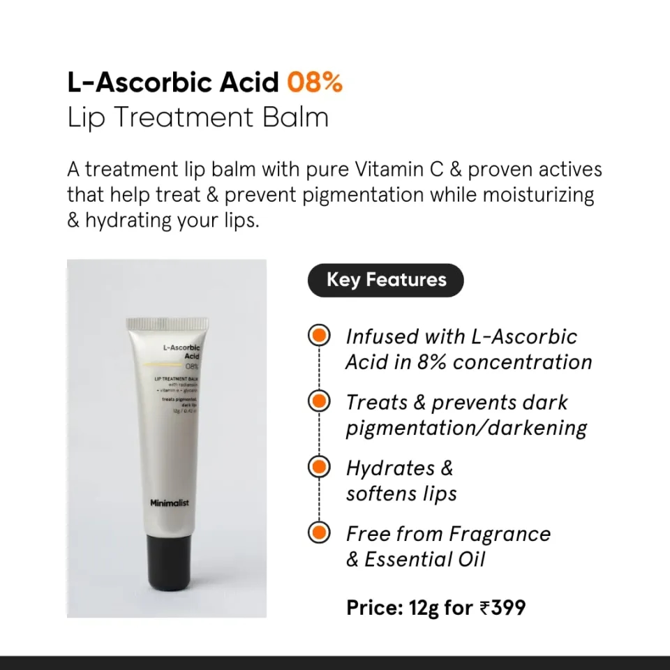 Minimalist 8% L-Ascorbic Acid Lip Treatment Balm with Vitamin E, Radianskin & Glycerine for Pigmented & Dark Lips 12gm 2