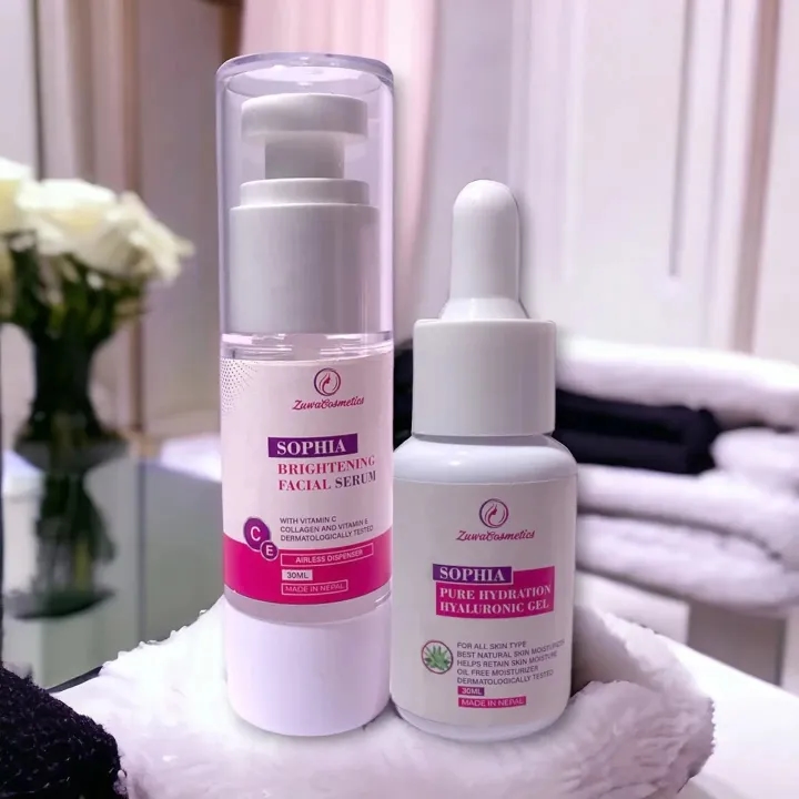 Sophia Skincare Duo Set Of Pure Hydration Hyaluronic Gel And Brightening Serum By Zuwa Cosmetics - 2x30ml 1