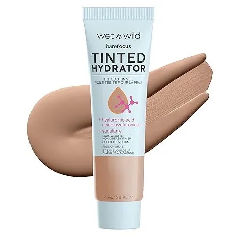 Wet n Wild Bare Focus Tinted Hydrator Moisturiser for Glowing Skin, Buildable Sheer-to-Medium Coverage, Semi-Matte Finish, Hyaluronic Acid & Vegan Squalane Enriched Formula Cruelty Free-27 ml 1