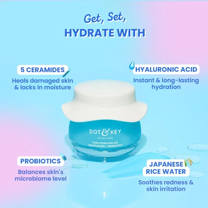 DOT & KEY 72Hr Hydrating Gel + Probiotics Moisturizer For Face With Hyaluronic Acid, Kombucha & Rice Water | Lightweight Gel Moisturizer | For Dull, Tired & Uneven Skin Tone I For All Skin Types | 25Ml 3