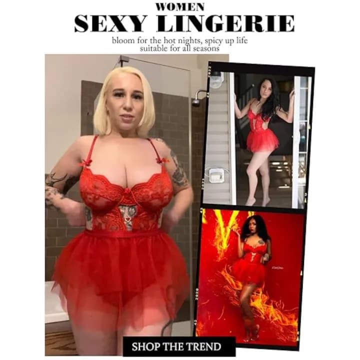 Lingerie Set Lace Underwired Bodysuit with Detachable Mesh Mini Skirt Push Up Teddy Lingerie Red Color Free Size 3