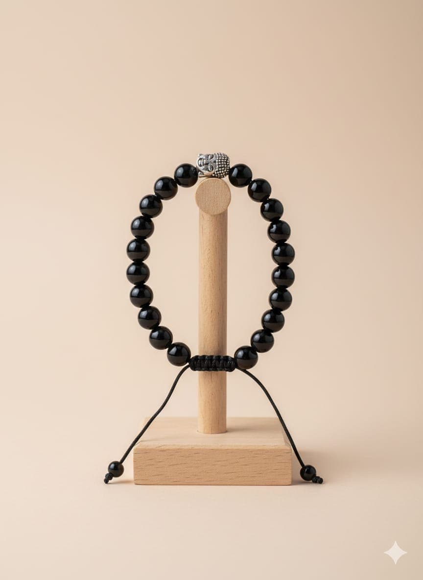 Black Stone Buddha Bracelet For Unisex 1Pcs
