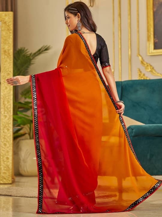 Ombre Sequinned Embellished Border Pure Georgette Saree with Blouse 1