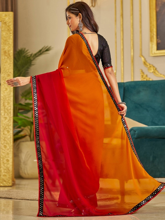 Ombre Sequinned Embellished Border Pure Georgette Saree with Blouse 2