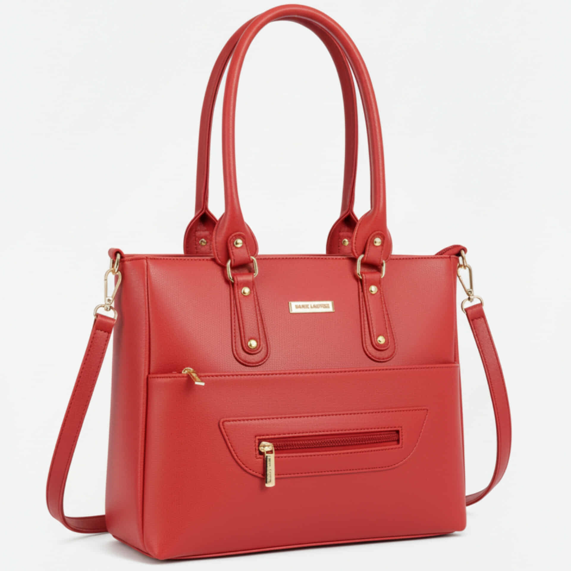 Premium PU Leather Ladies Handbag – Elegant Black Shoulder Bag with (10x14 inches) Red 1
