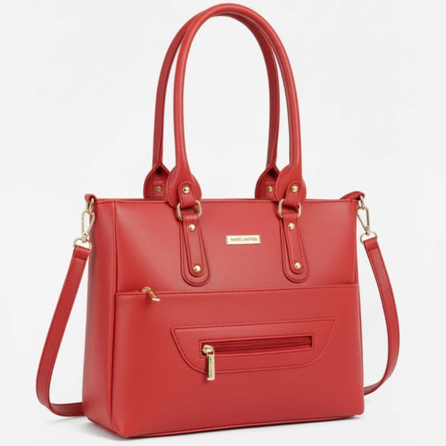 Premium PU Leather Ladies Handbag – Elegant Black Shoulder Bag with (10x14 inches) Red
