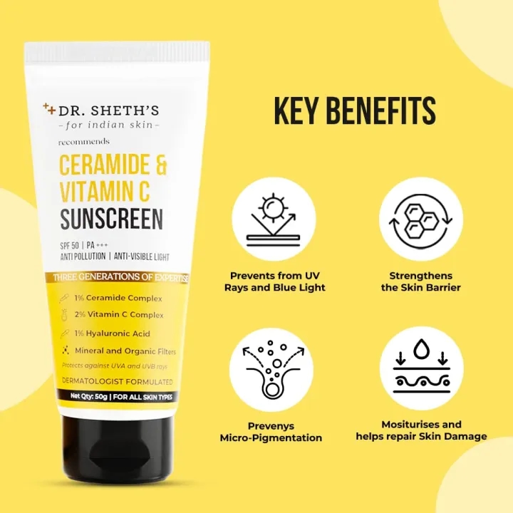 Dr. Sheth's Ceramide & Vitamin C Sunscreen SPF 50 PA +++ - 50 gm 2