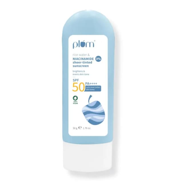 Plum Rice Water & 3% Niacinamide Sheer Tinted Sunscreen with SPF 50 PA++++ (50g)