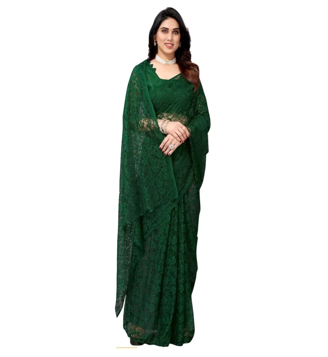 Bollywood Net Saree Green Color with Blouse 1