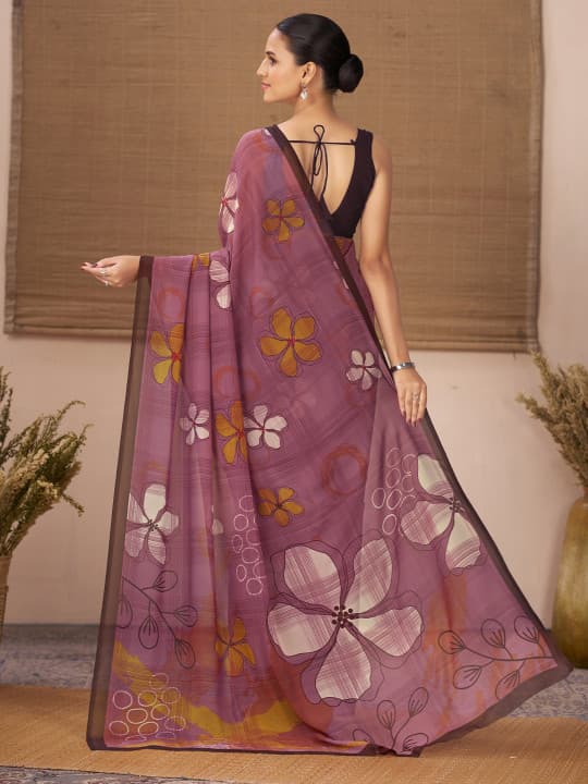 Floral Print Pure Chiffon Saree 6