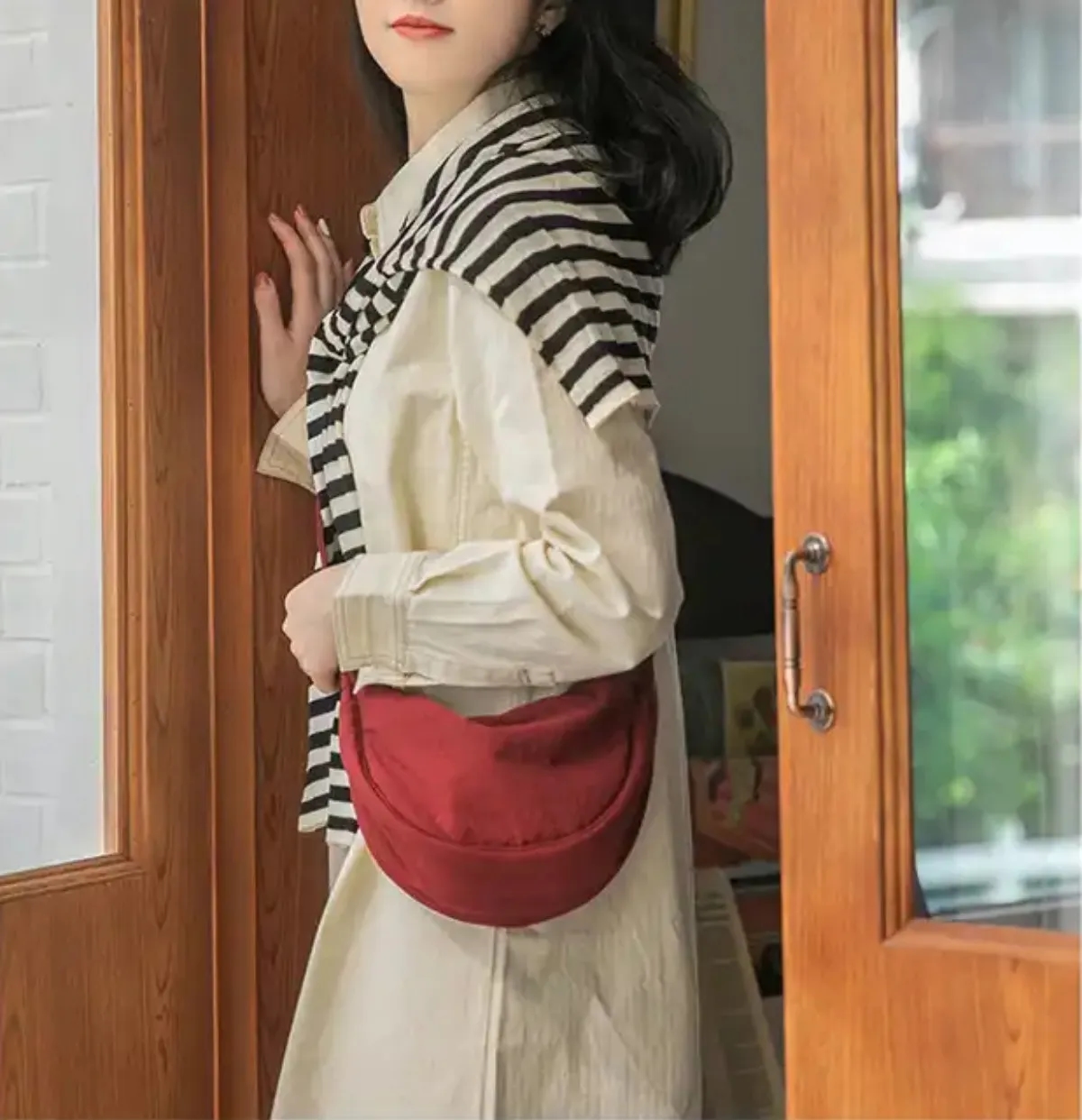 Moon Bag Solid Color Simple Canvas Dumpling One Shoulder Crossbody Messenger Bag For Women 9