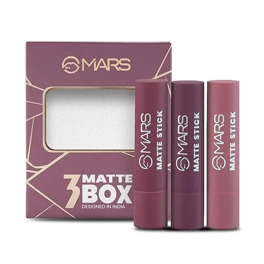 MARS Matte Box Set of 3 Lipsticks for Women | Long-Lasting | Smooth Finish | Moisturising | One Swipe Pigmentation | 3x3.2 gm 03-Plum 1