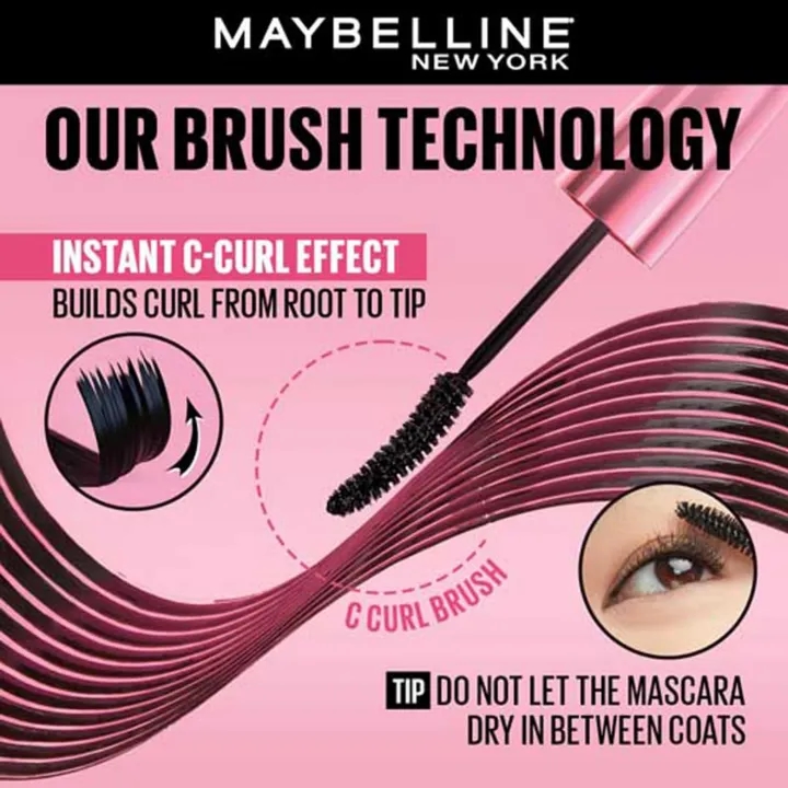 Maybelline New York Mascara, Curls Lashes, Highly Pigmented Colour, Long-lasting, Waterproof, Hypercurl , Black, 9.2ml 3