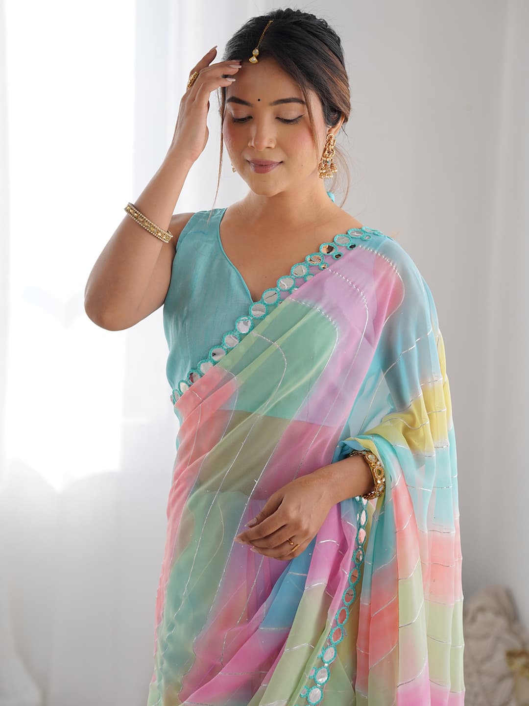 Tasrika Printed Bollywood Georgette Saree (Multicolor) 2