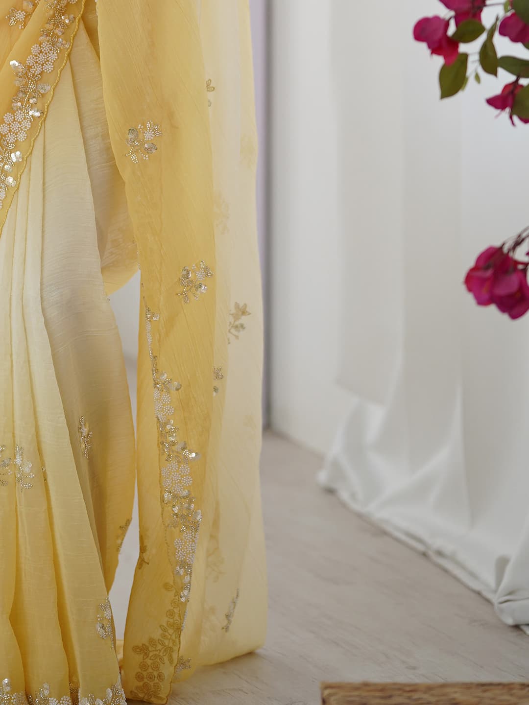 ANOUK Embellished Bollywood Chiffon Saree (Yellow) 2