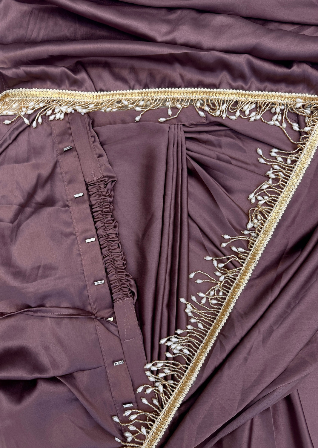 Women's Satin Silk Saree, Rose Gold, Dry Clean Only, Thread Embroidery, Plain Weave, 5.30 Meters 6
