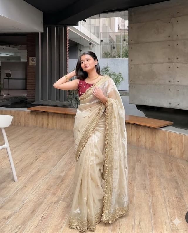 Shivshakti Collection Bollywood Jimmy Jimmy, Tissue Saree (Cream)