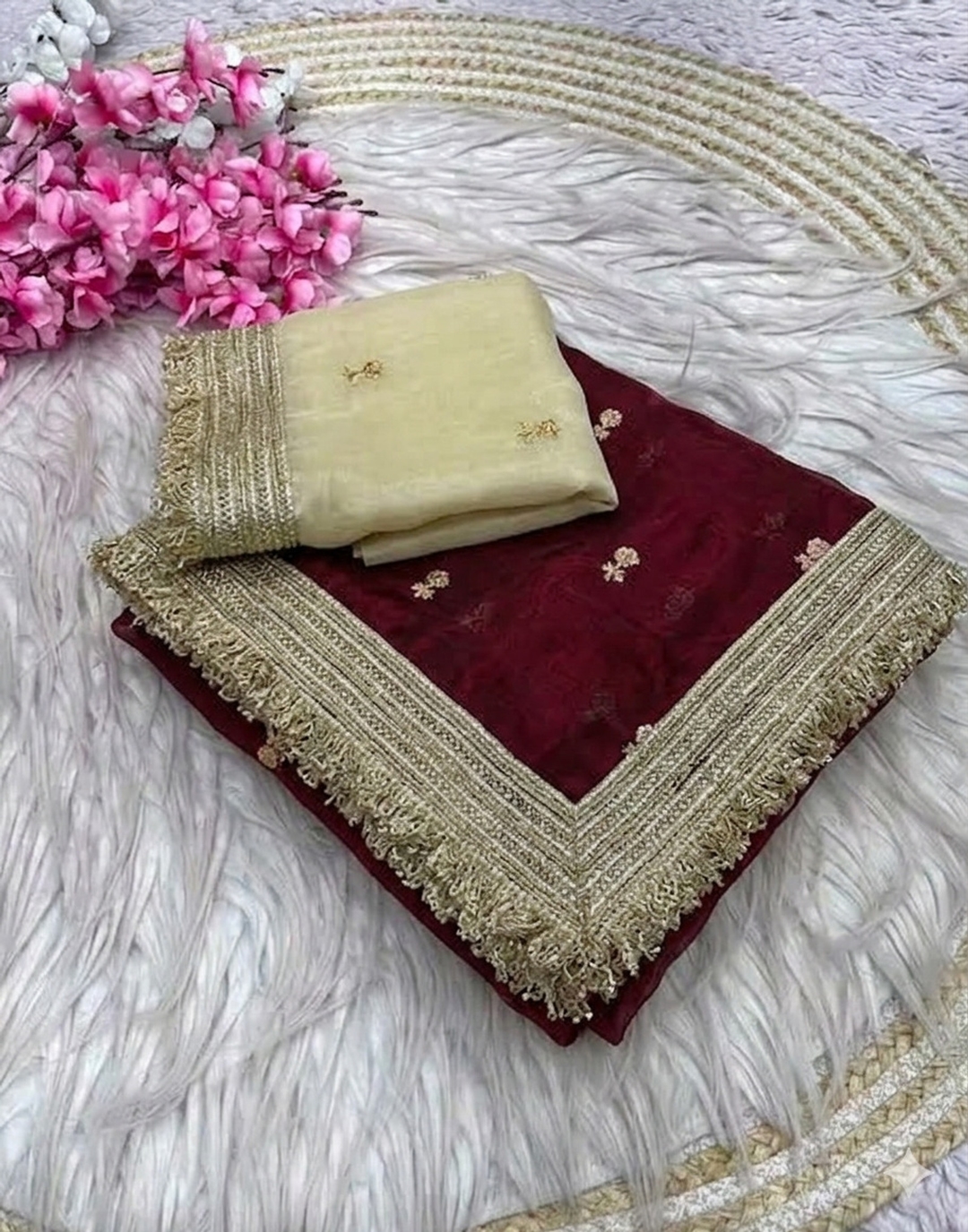 mbroidered Bollywood Pure Silk, Satin Saree (Maroon) 3
