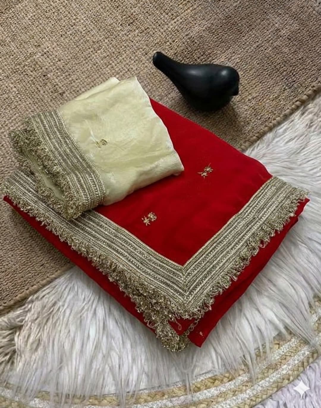 Embellished Bollywood Pure Silk, Satin Saree (Red) 2