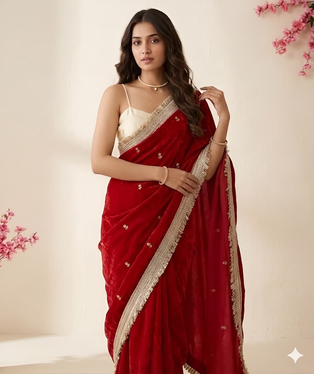 Embellished Bollywood Pure Silk, Satin Saree (Red)