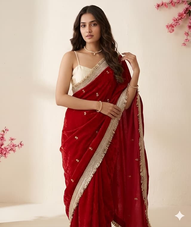Embellished Bollywood Pure Silk, Satin Saree (Red)