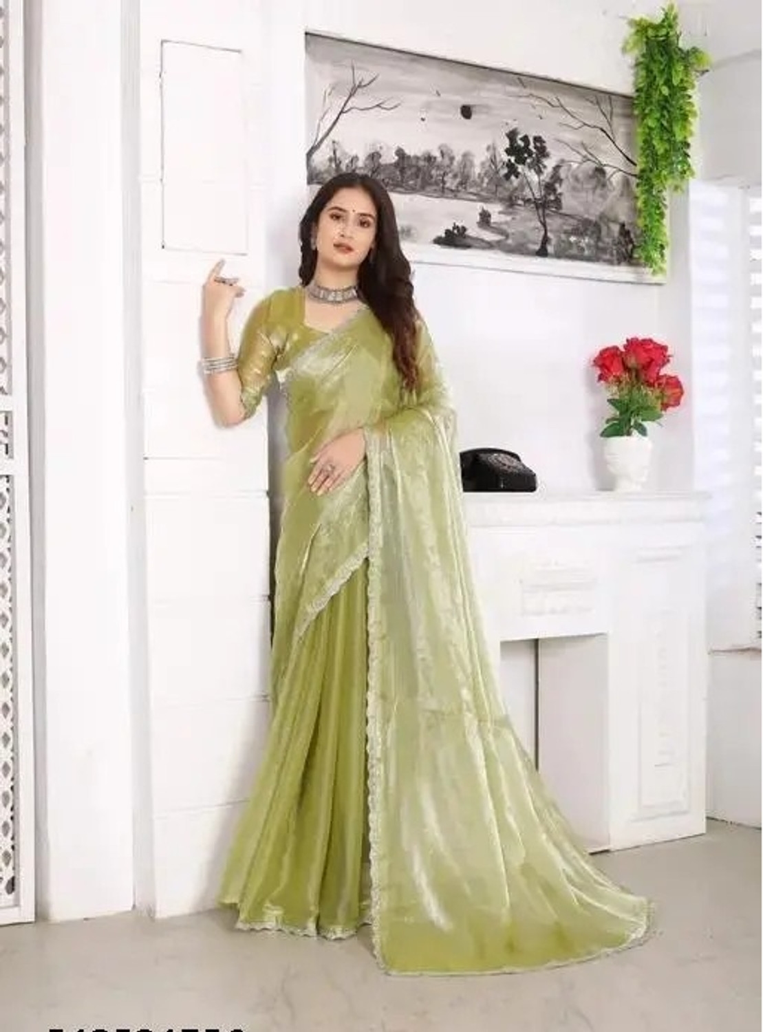 PRISHA Embellished Bollywood Jimmy Jimmy Saree (Green) 5