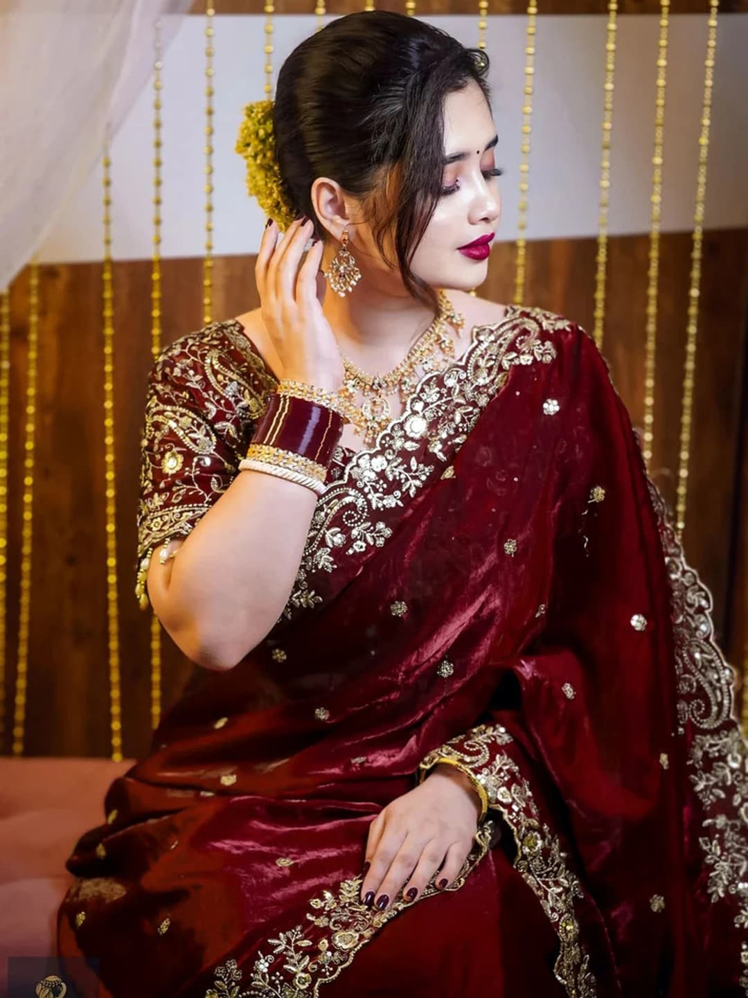 Shivshakti Collection Embroidered Bollywood Jimmy Jimmy Saree (Maroon) 1